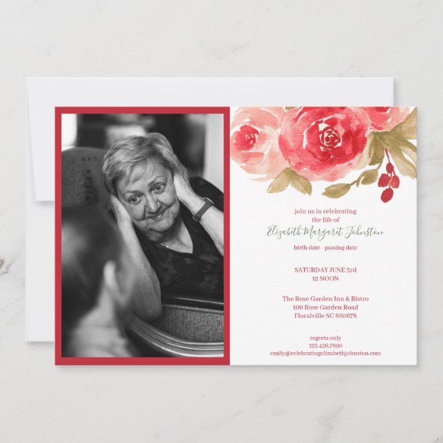 Carte De Remerciements Rose rouge élégant floral célébrant la vie (Devant)