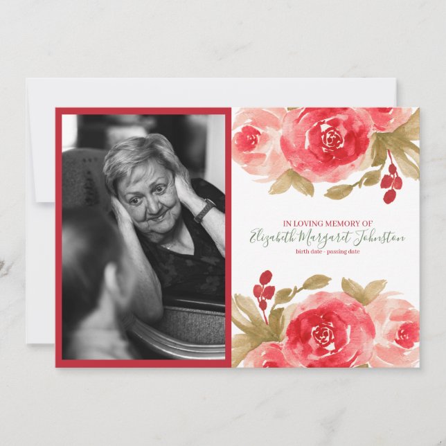 Carte De Remerciements Rose rouge élégant floral dans l'enterrement (Devant)