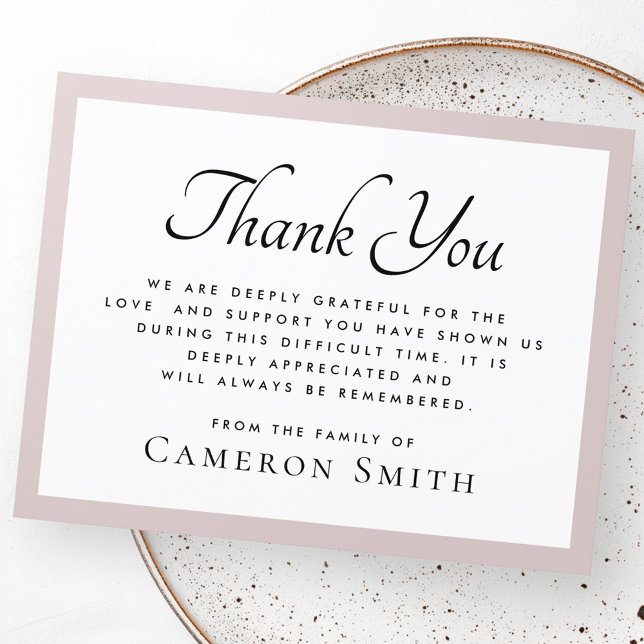 Carte De Remerciements Rose taupe frontière élégant funéraire sympathie (Rose taupe border elegant funeral sympathy thank you card)