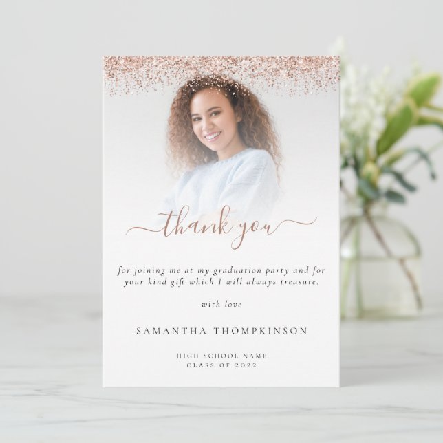 Carte De Remerciements Rose tendance Parties scintillant or photo Graduat (Debout devant)