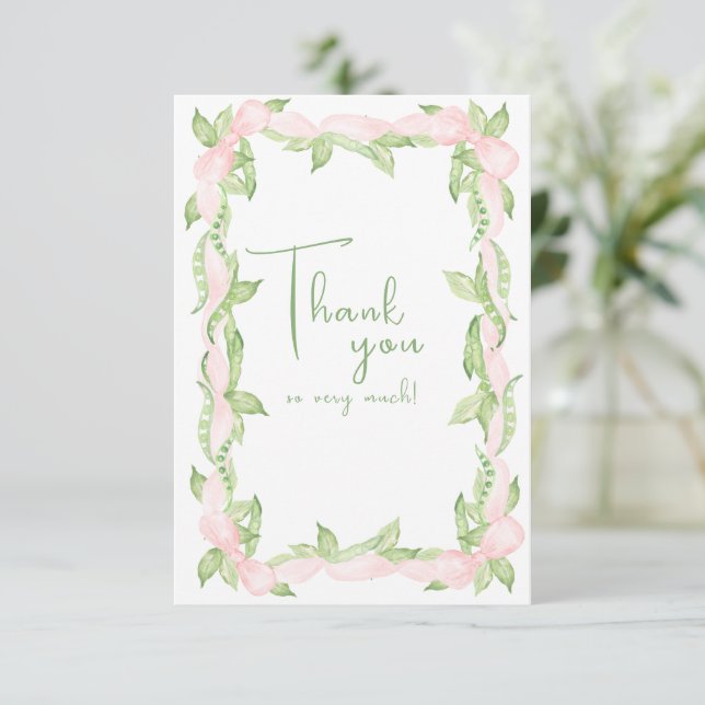 Carte De Remerciements Rose Un Petit Petit Pois Doux Fille Bébé (Debout devant)