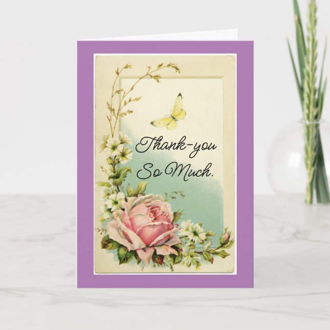 Carte de remerciements Rose vintage (Devant)