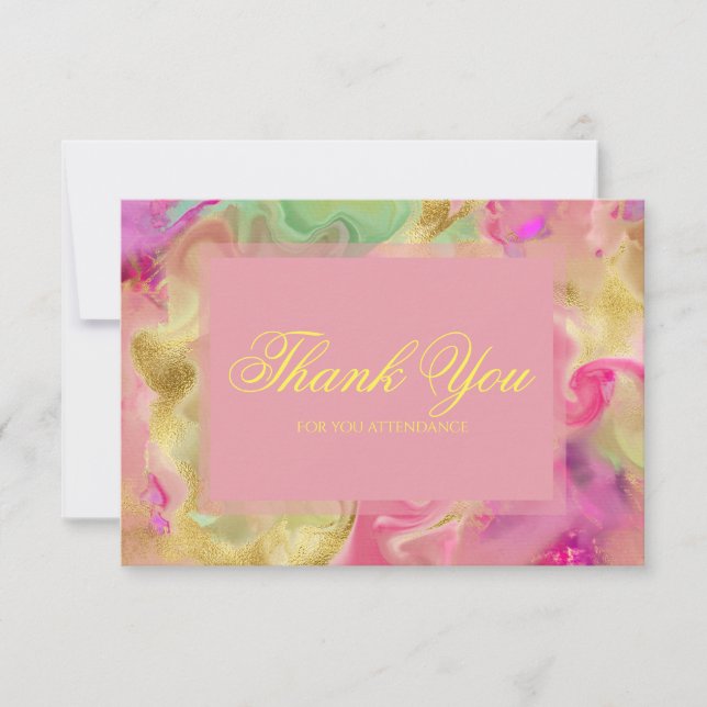 Carte De Remerciements Rose, violet, encre de marbre vert (Devant)