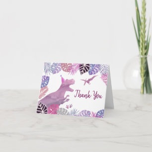 Carte De Remerciements Rose Violet Trois Rex Fille Dinosaur Anniversaire