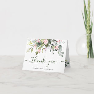 Carte De Remerciements Roses blanches blanches d'Eucalyptus simples et él