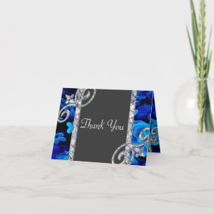Carte De Remerciements Roses Bleus brillants et Mariage de perles de diam