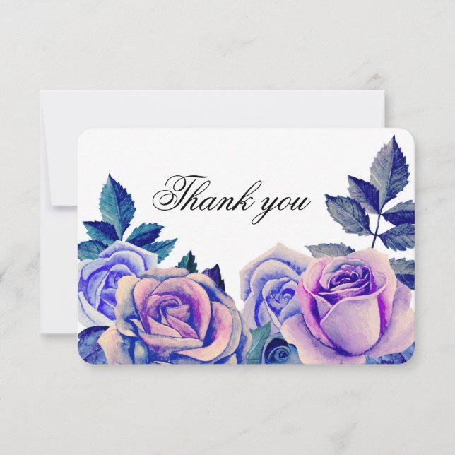 Carte De Remerciements Roses bleus et violets merci. Mariage floral (Devant)