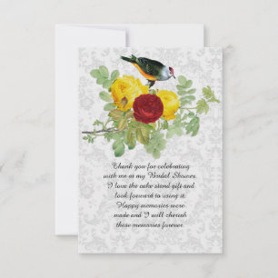 Carte De Remerciements Roses de Damas et Fête de Mariage de l'Oiseau Chan