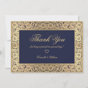 Carte De Remerciements Roses de la Marine Blue Gold Vintage Calligraphie 