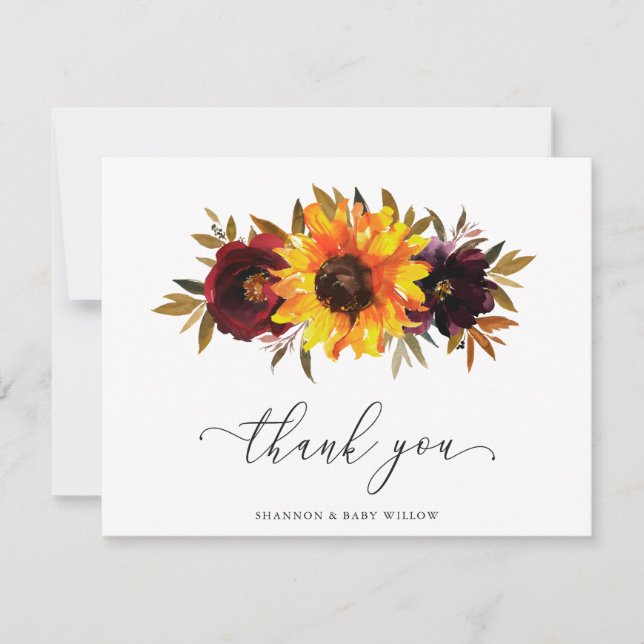 Carte De Remerciements Roses de tournesol rouge violet Russe Baby shower  (Devant)