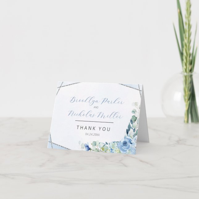 Carte De Remerciements Roses Dusty Blue (Devant)