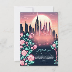 Carte De Remerciements Roses Électriques Fête Futuriste de Mariage au Néo