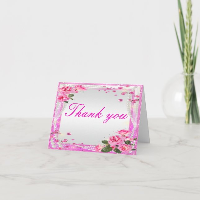 Carte de remerciements Roses Et Perles Roses Roses (Devant)