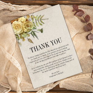Carte De Remerciements Roses jaunes et Hydrangea Shabby-Chic Mariage