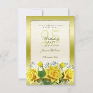 Carte De Remerciements Roses jaunes et Parties scintillant d'or 25e anniv