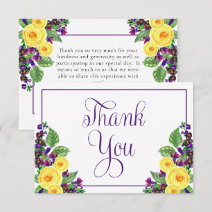 Carte De Remerciements Roses jaunes   Violets Boho Floral Mariage