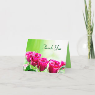Carte De Remerciements Roses rose Fuchsia sur un Arrière - plan vert clai