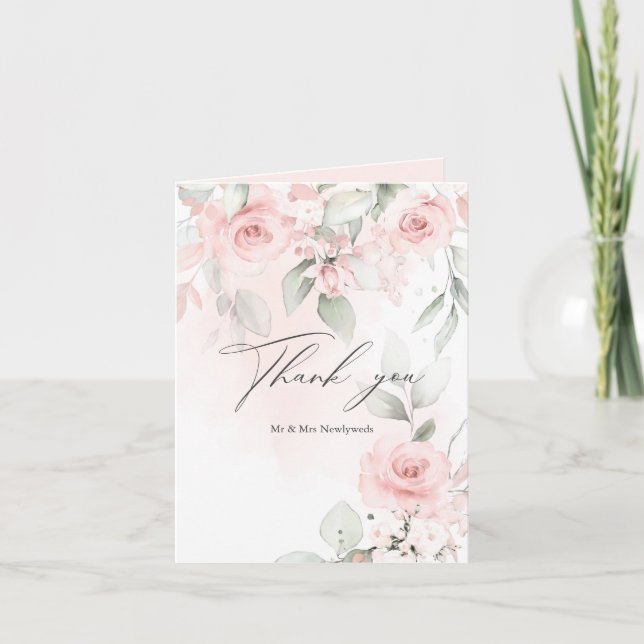 Carte De Remerciements Roses rose pâle et pâle  (Devant)
