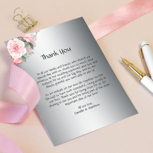 Carte De Remerciements Roses roses classiques sur Mariage argenté