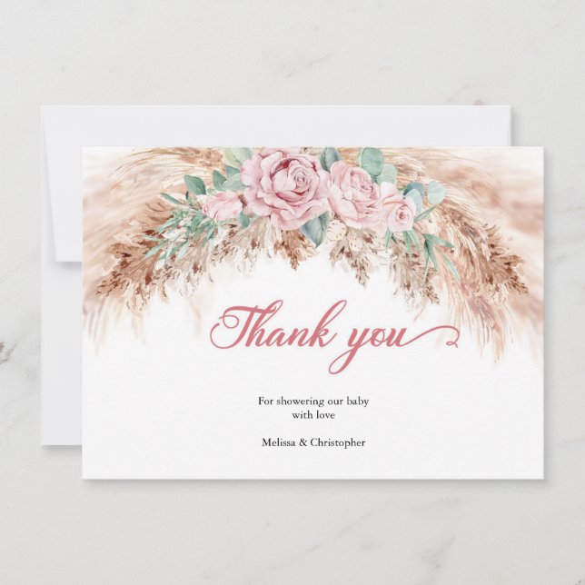 Carte De Remerciements Roses roses rose pâle pâturage baby shower vert (Devant)
