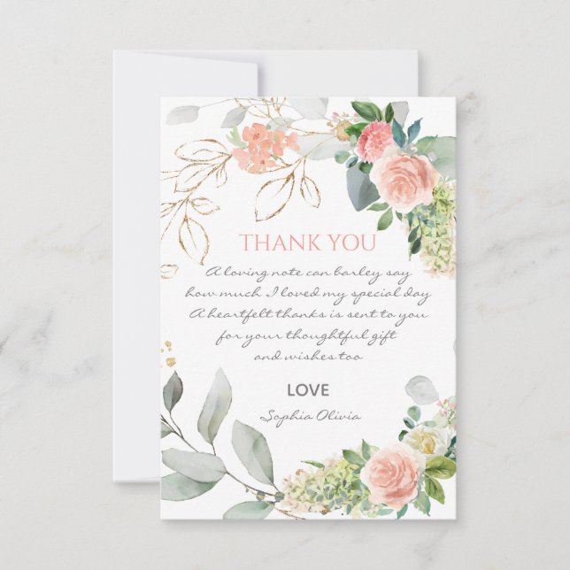 Carte De Remerciements Roses Roses Roses Roses Roses Roses Fille Baptême  (Devant)