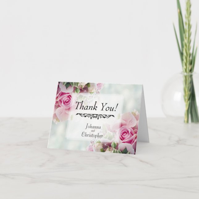 Carte De Remerciements Roses roses roses simples et élégantes sur Mariage (Devant)