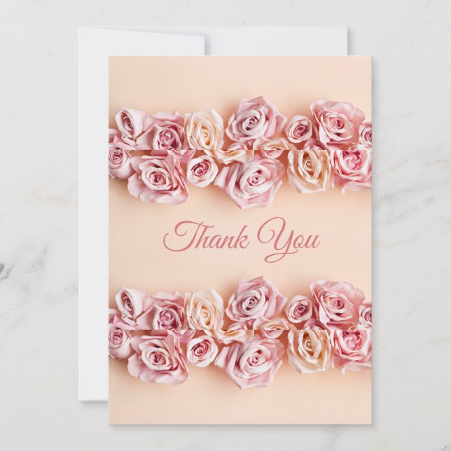 Carte De Remerciements Roses roses tendres romantiques Élégant mariage (Devant)