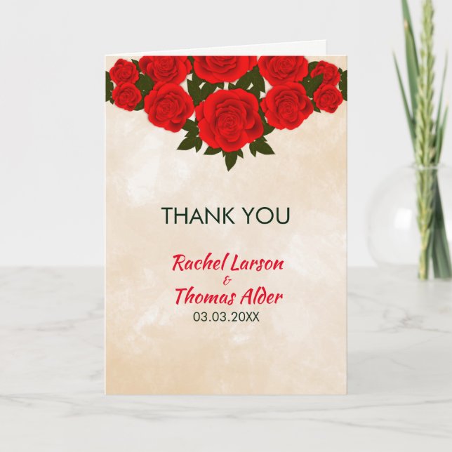 Carte De Remerciements Roses rouges brillantes (Devant)