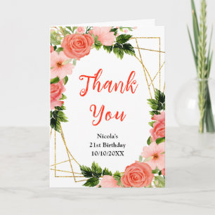Carte De Remerciements Roses rouges corail avec feuillage pour anniversai