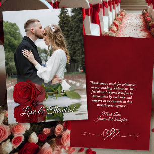 Carte De Remerciements Roses rouges en miroir Élégant mariage superpositi