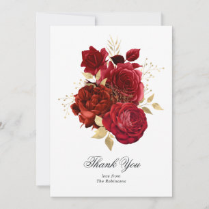 Carte De Remerciements Roses rouges et dorées vintage