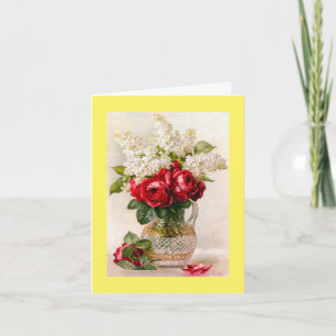 Carte De Remerciements Roses rouges et Lilacs Paul de Longpre Vintage