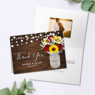 Carte De Remerciements Roses rustiques de tournesols Mason Jar Mariage ph