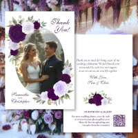 Roses Violettes Code QR Photo Ovale Élégant Mariag