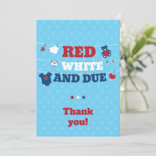 Carte De Remerciements Rouge blanc et Baby shower régulier ligne de vêtem
