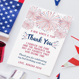 Carte De Remerciements Rouge, blanc et deux 4 juillet 2e anniversaire