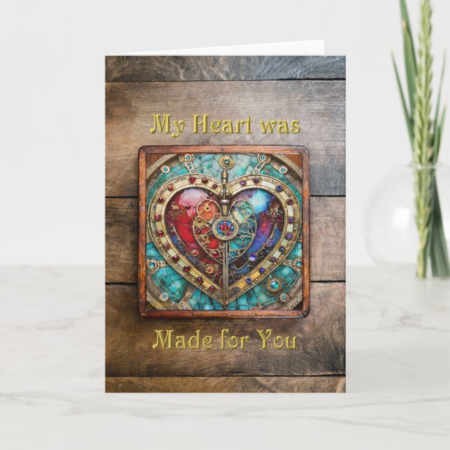 Carte De Remerciements Rouge & Bleu Vitrail Heart Steampunk Series (Devant)
