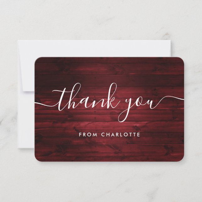 Carte De Remerciements Rouge Bois Rustique Mariage Shower Anniversaire (Devant)