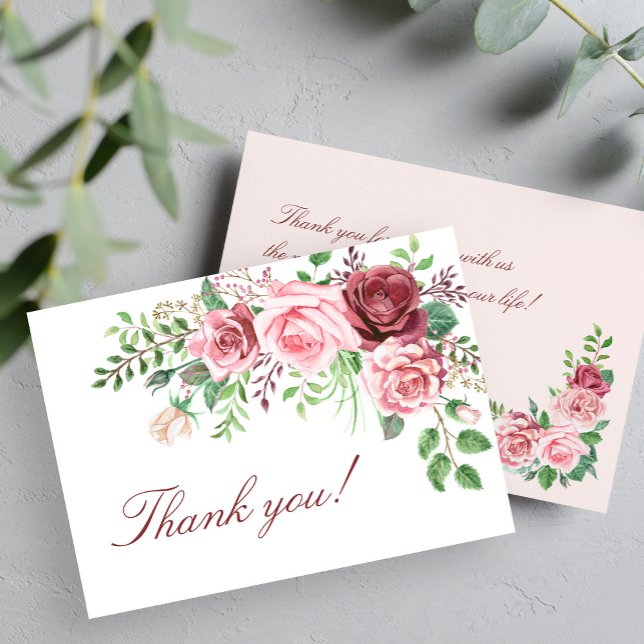 Carte De Remerciements Rouge Bourgogne Blush Rose Roses Mariage (Créateur téléchargé)
