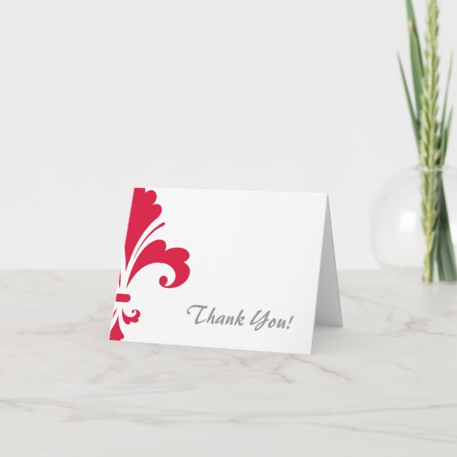 Carte De Remerciements Rouge cramoisi Fleur de lis (Devant)