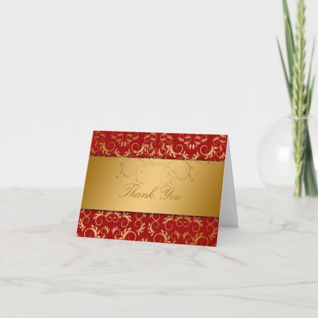 Carte De Remerciements Rouge de cerise 311 divin d'or (Devant)