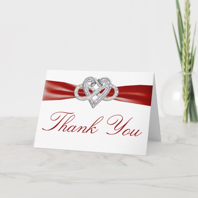 Carte de remerciements rouge de coeur d'infini (Devant)