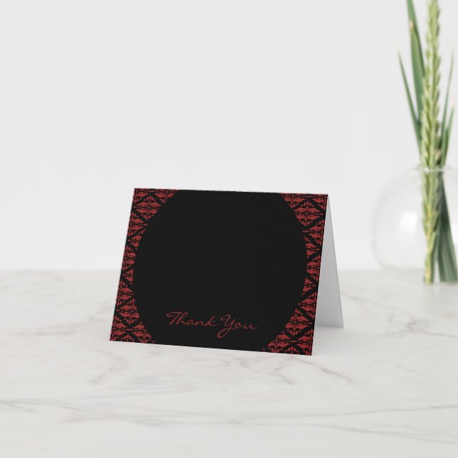 Carte De Remerciements Rouge et Noir Damas Gothique Mariage Remerciements (Devant)