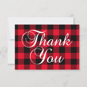 Carte De Remerciements Rouge et noir Plaid Buffalo Calligraphie élégante