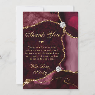 Carte De Remerciements Rouge et Or Fausse Agate Pailletée Anniversaire