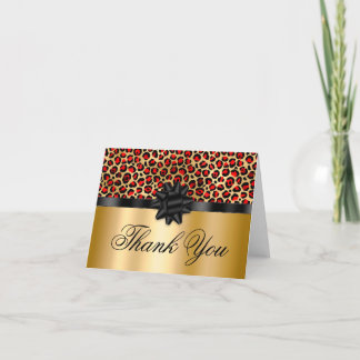 Carte De Remerciements Rouge et or Leopard Glam Black Cadeau Bow