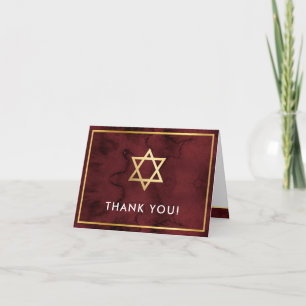 Carte De Remerciements Rouge foncé d'étoile d'or de mitzvah de barre de
