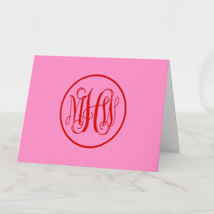 Carte De Remerciements Rouge Hot Pink 3 Initial Vigne Script Monogramme d