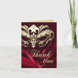 Carte de remerciements rouge mascarade or
