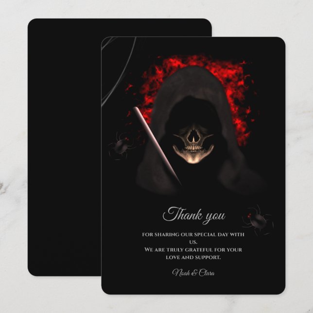Carte De Remerciements Rouge Noir noir moody crâne gothique Halloween (Devant / Derrière)